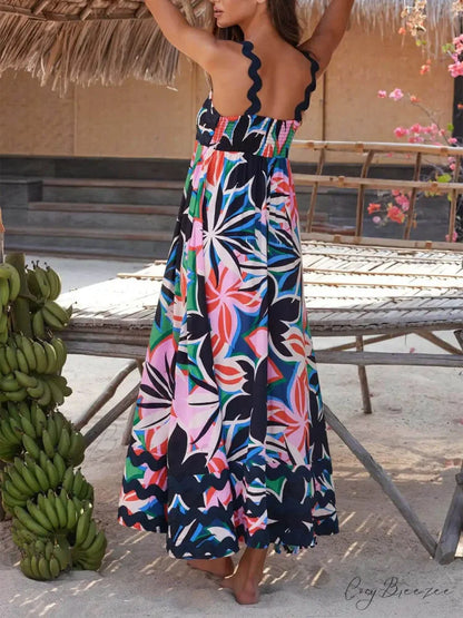 Printed Suspender Stylish Maxi Dress