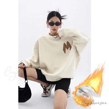 Printed Trendy Loose Casual Cozy Hoodie WHITE / M