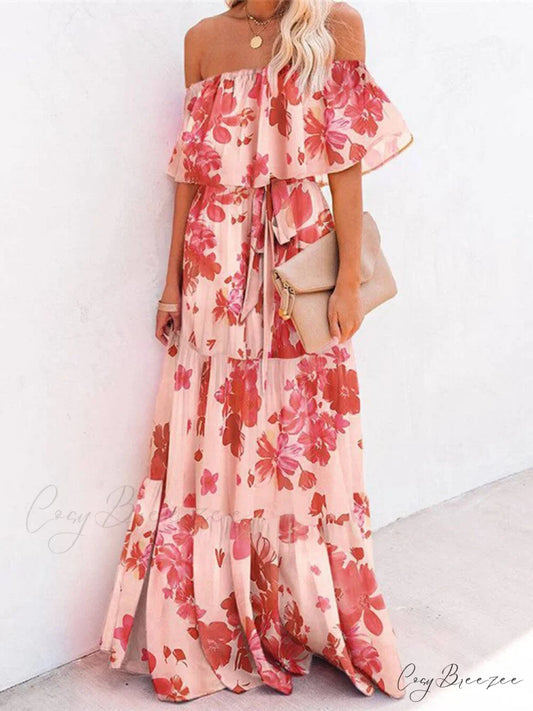 Printed Wrap Stylish Maxi Dress Safflower / S