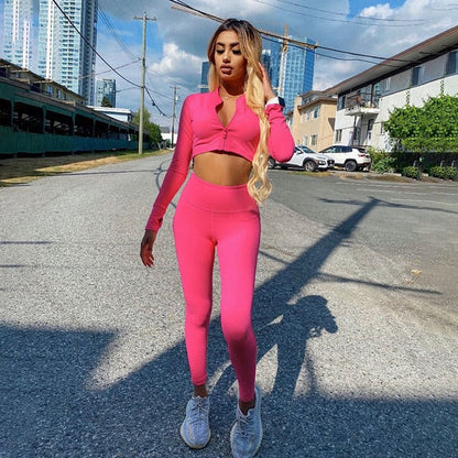 Set Tshirt Crop Women Two Leggings Sport Long Arm Bodycon Tops Piece Pants Winter Fitness Tracksuit