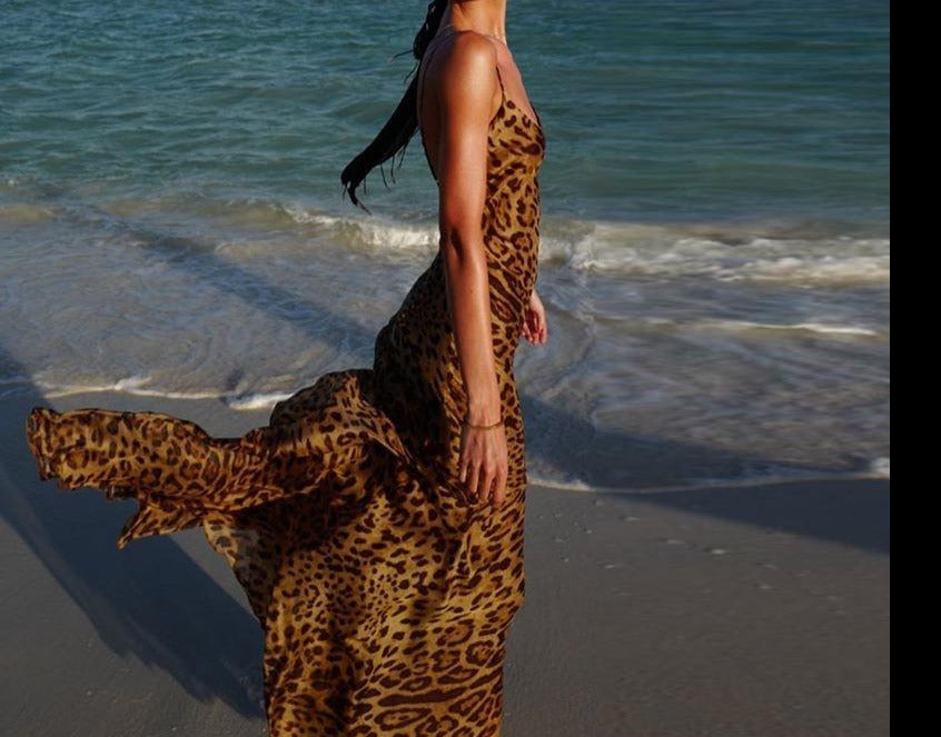 Mesh See Through Charming Leopard Print Maxi Dress