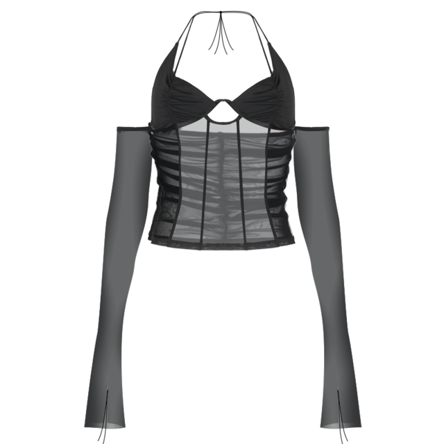 Black Mesh Stylish Top With Glove