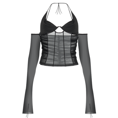 Black Mesh Stylish Top With Glove