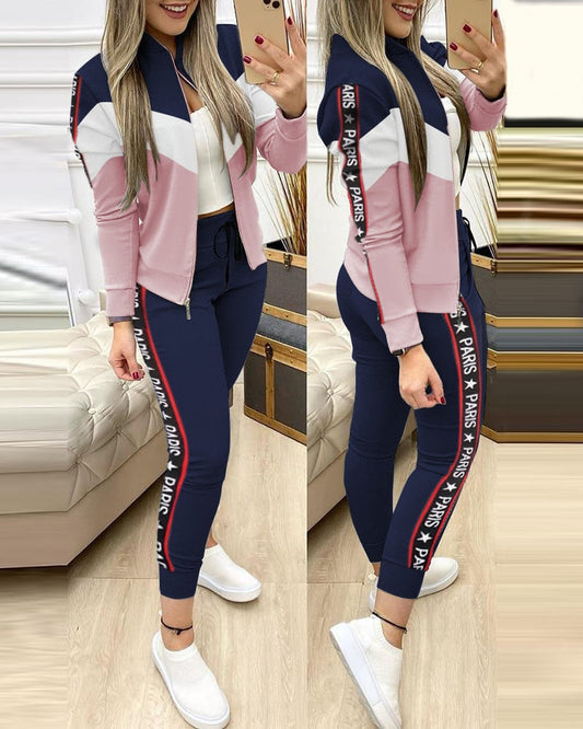 Set for Zipper Pants Long Autumn Piece Fashion + Suit - Winter Tracksuit Jacket 2 Sports Women