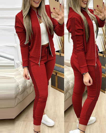 Set for Zipper Pants Long Autumn Piece Fashion + Suit - Winter Tracksuit Jacket 2 Sports Women