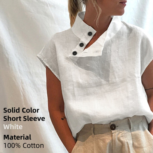 Solid Cotton Size Loose Blouses Stylish Plus Women Blusas Linen Arm Brief Tops Casual Tunic Warm-Season Femme