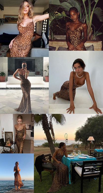 Mesh See Through Charming Leopard Print Maxi Dress