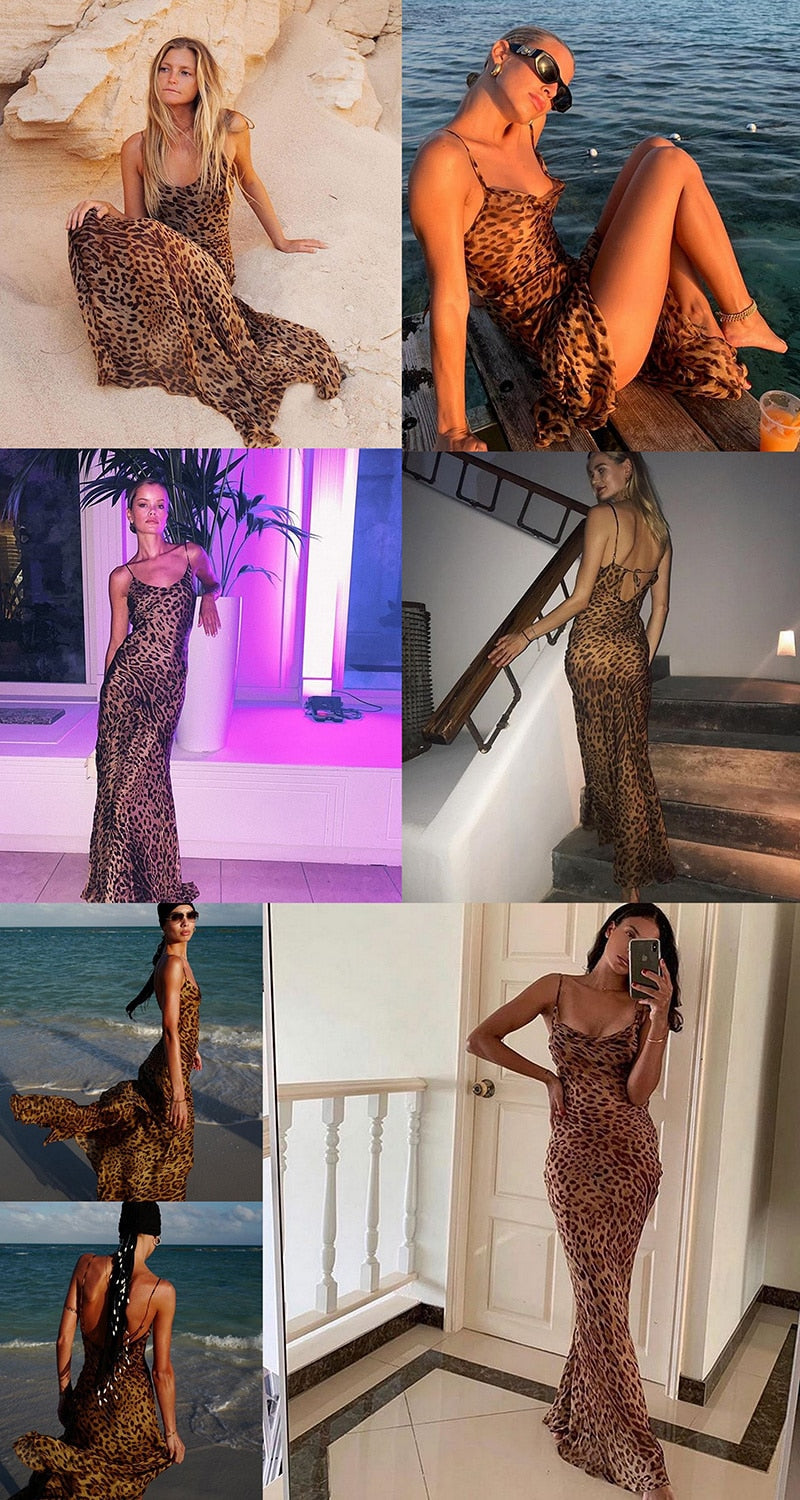 Mesh See Through Charming Leopard Print Maxi Dress