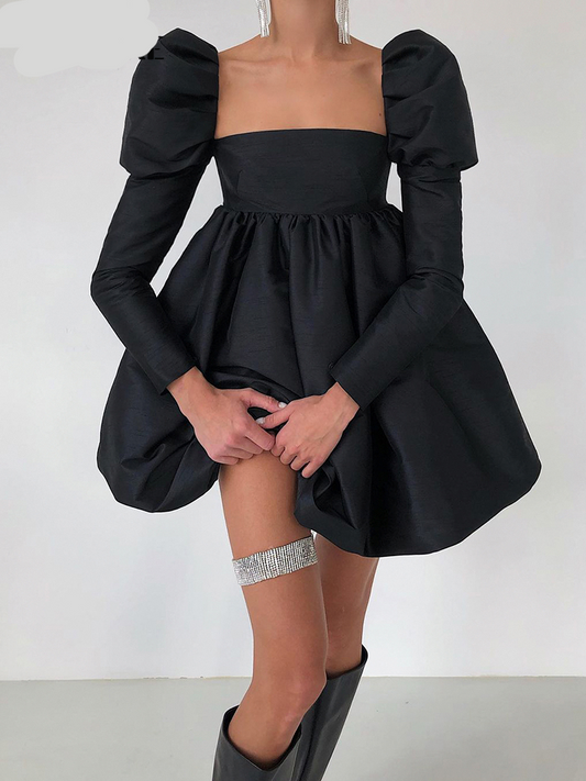 Streetwear Party Backless Y2K in - Gown Long with Elegant Folded Mini - Puffy Gown - Dresses Ball Women - for Sleeves Gown Black