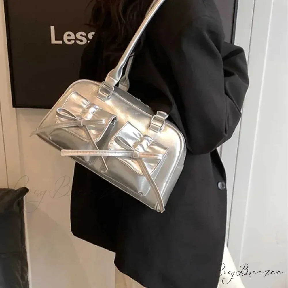 PU Leather Bow Shoulder Handbag shoulder-250126