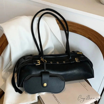 PU Leather Buckle Fashion Bag Black shoulder-250126