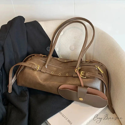 PU Leather Buckle Fashion Bag Brown shoulder-250126
