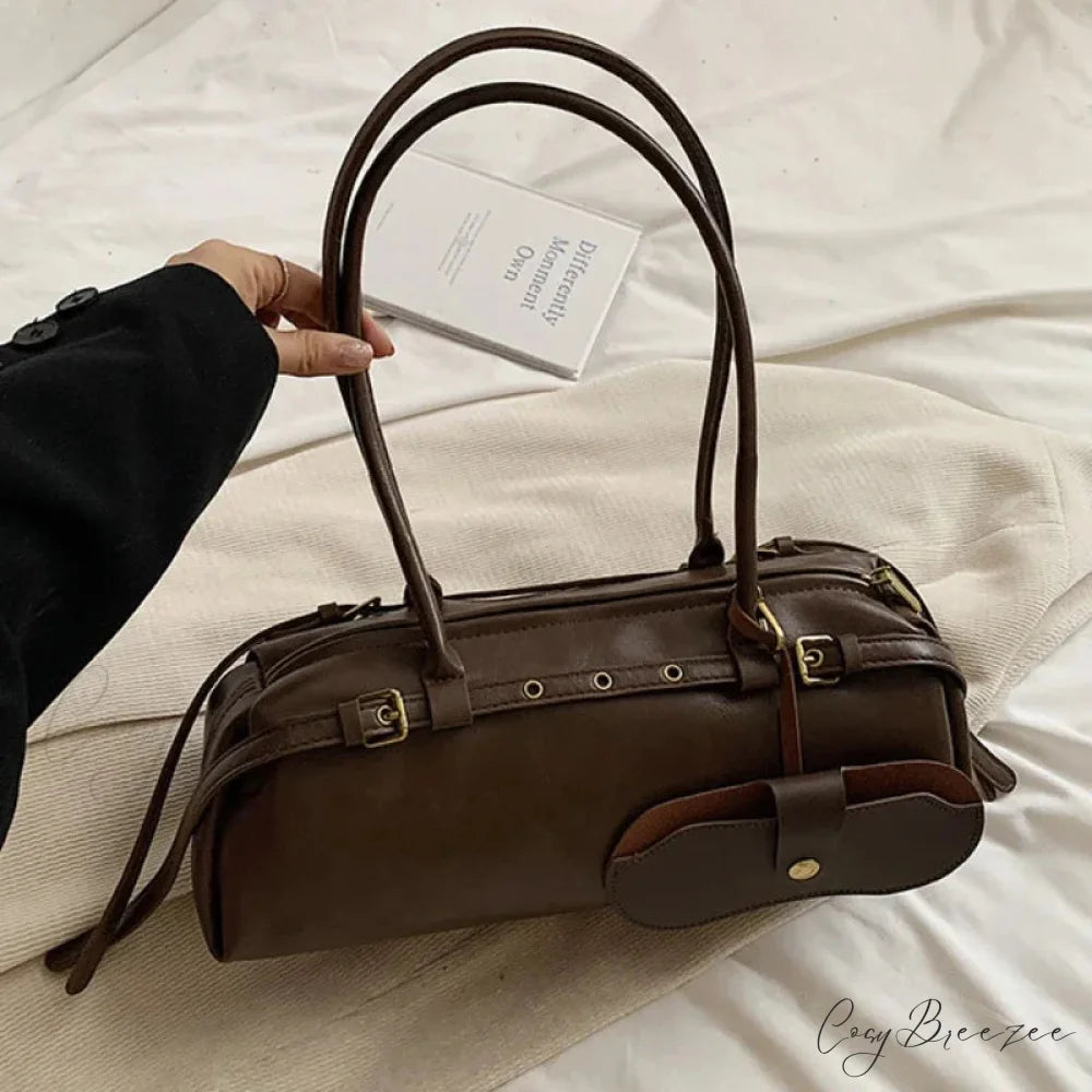 PU Leather Buckle Fashion Bag Coffee shoulder-250126