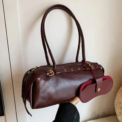 PU Leather Buckle Fashion Bag Red shoulder-250126