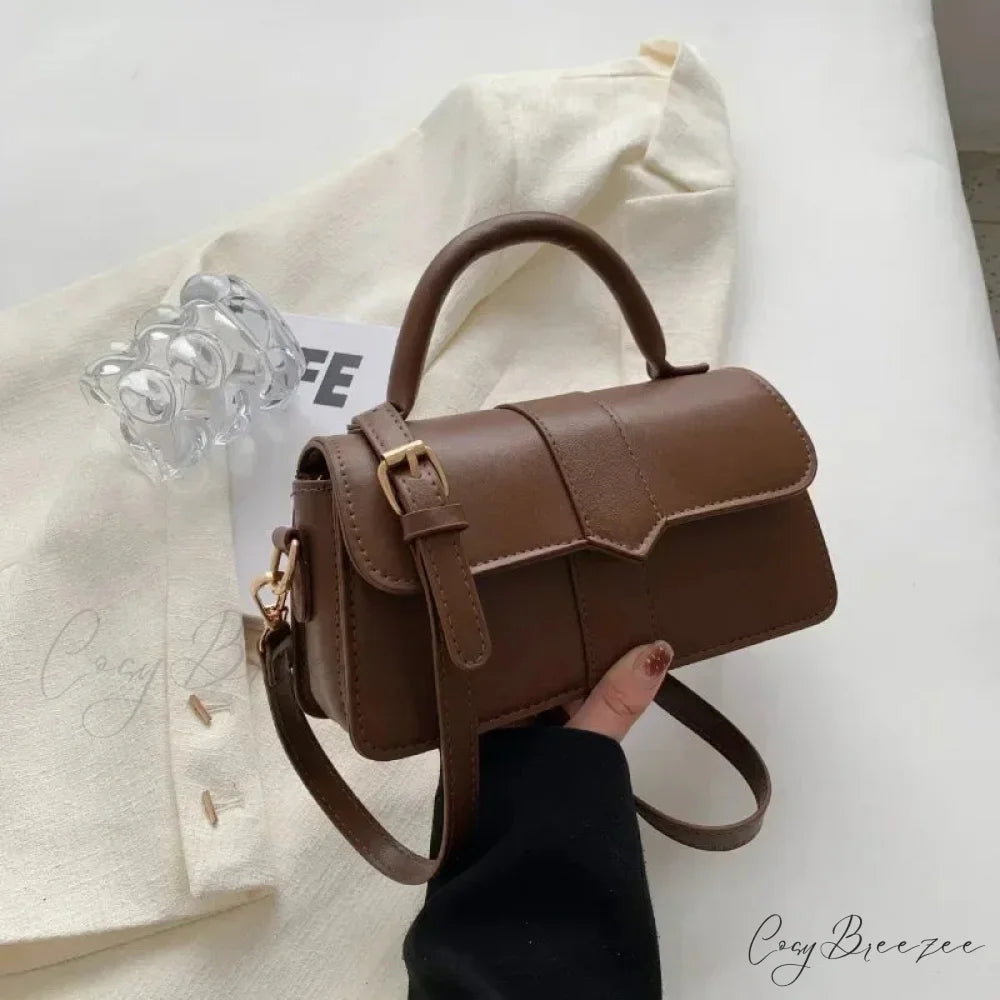 PU Leather Vintage Crossbody Underarm Satchel Brown handbag-250126