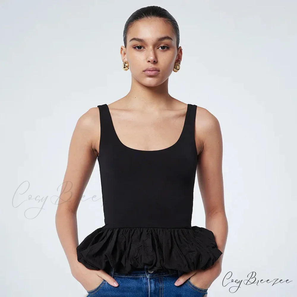Puff Frill Stylish Tank Top Black / M