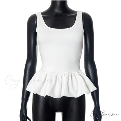 Puff Frill Stylish Tank Top White / M