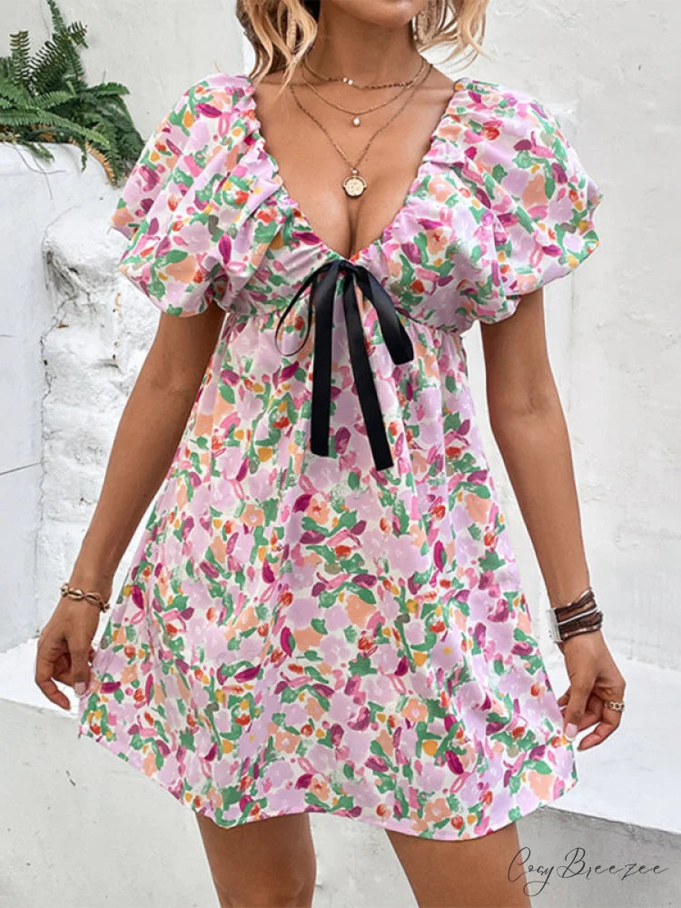 Puff Gown Arm Mini for Flowered Women Pink / XS