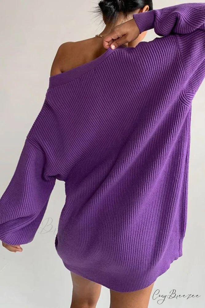 Puff Sleeve Cardigan with Pearl Buttons Purple / L