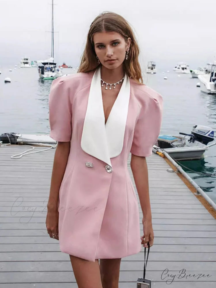 Puff Sleeve Large Collar Graceful Back Bow Blazer Mini Dress