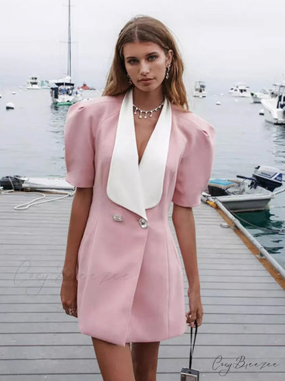 Puff Sleeve Large Collar Graceful Back Bow Blazer Mini Dress