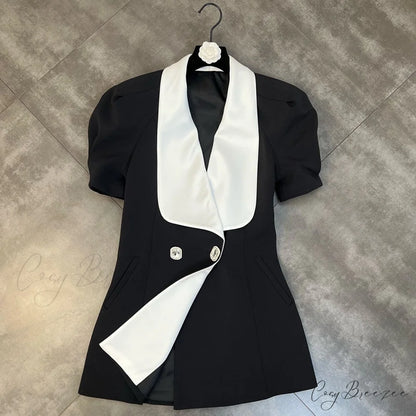 Puff Sleeve Large Collar Graceful Back Bow Blazer Mini Dress