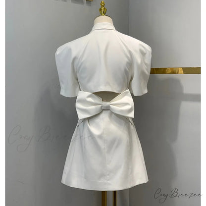 Puff Sleeve Large Collar Graceful Back Bow Blazer Mini Dress