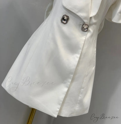 Puff Sleeve Large Collar Graceful Back Bow Blazer Mini Dress