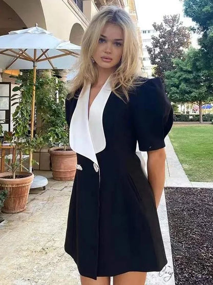 Puff Sleeve Large Collar Graceful Back Bow Blazer Mini Dress
