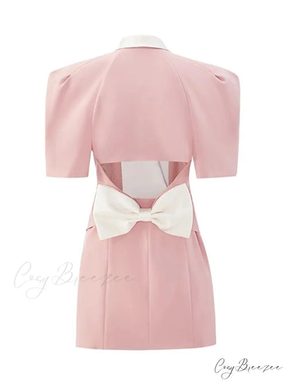 Puff Sleeve Large Collar Graceful Back Bow Blazer Mini Dress
