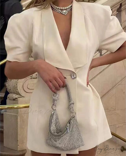 Puff Sleeve Large Collar Graceful Back Bow Blazer Mini Dress