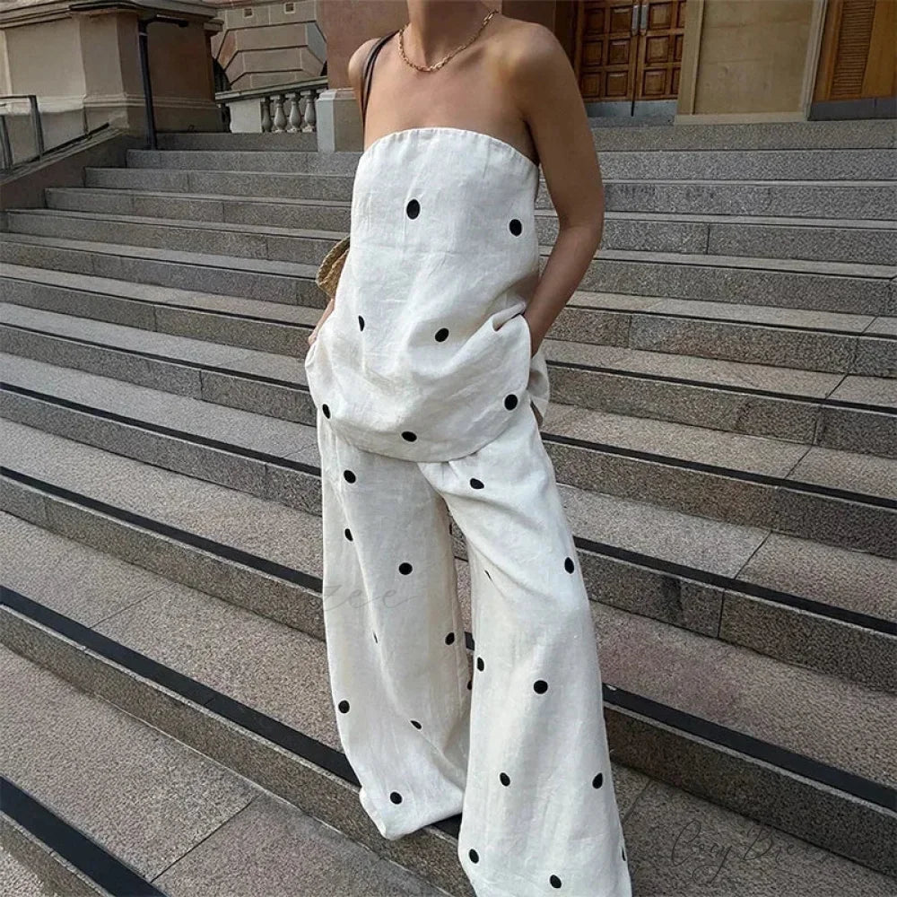 Puffed Sleeve Jacket Spacious Trousers Formal Two Piece Set creamy-white / S officetwopieceset-250223