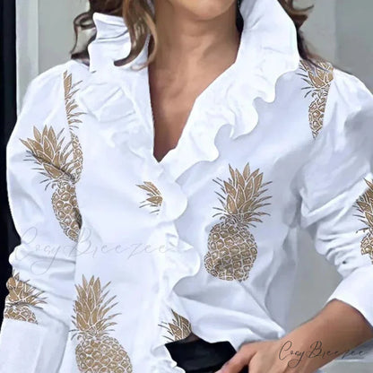 Puffy Long Sleeve V-neck Sophisticated Blouse blouse-250126