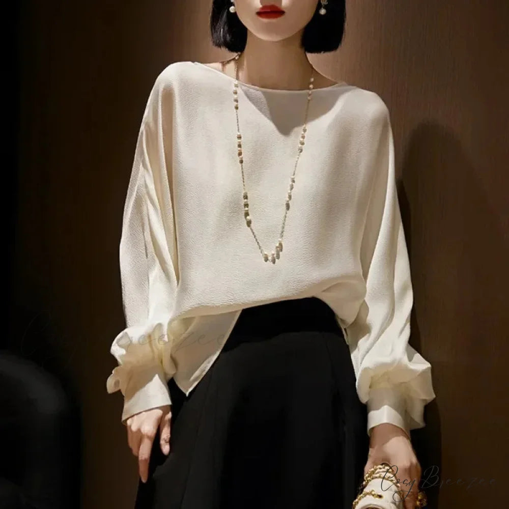 Puffy Sleeve Satin Laid-back Stylish Blouse blouse-250126