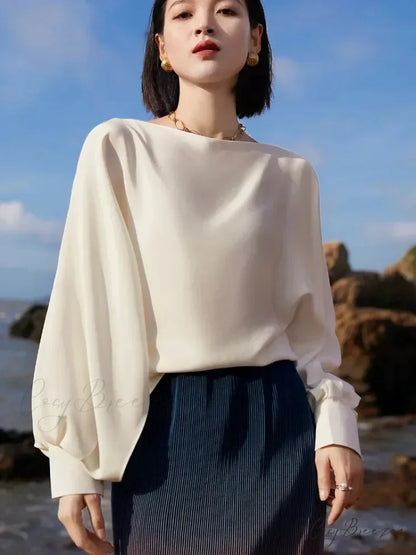 Puffy Sleeve Satin Laid-back Stylish Blouse clotted cream / S blouse-250126