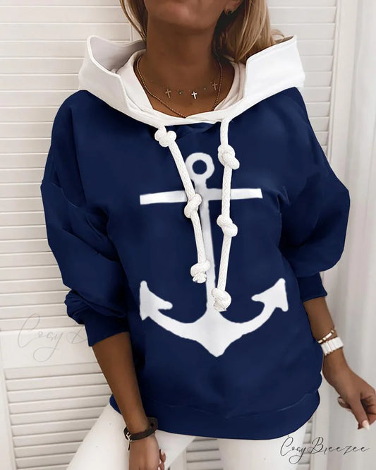 pullover pattern Anchor sweatshirt Navy blue / S