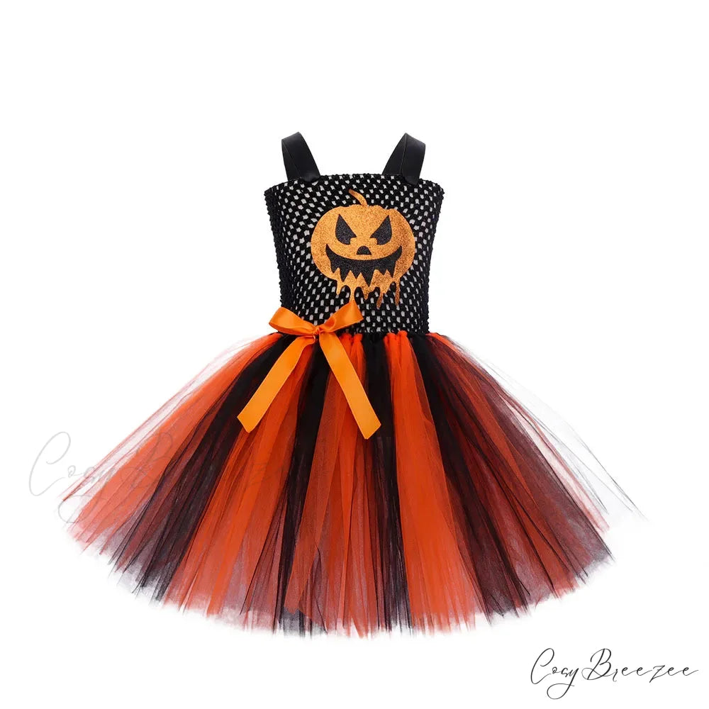 Pumpkin Woven Mesh Halloween Carnival Dance Tutu Kid Costume