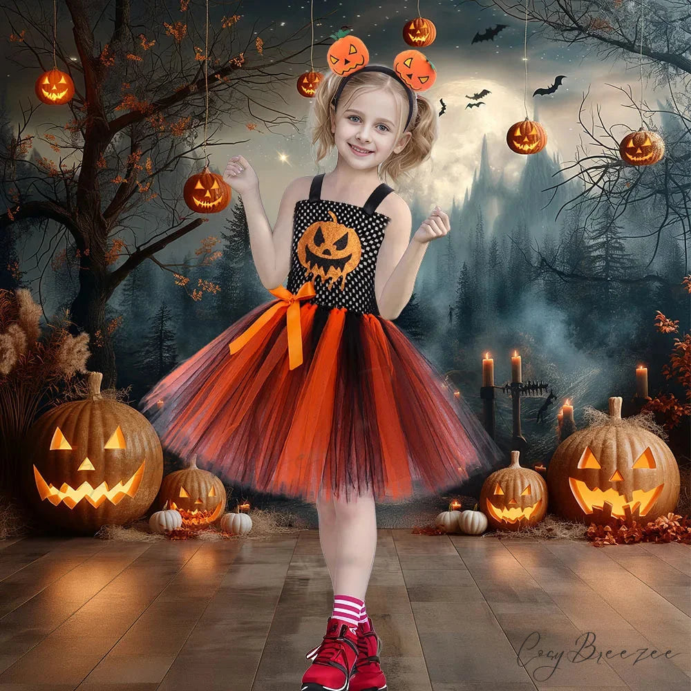 Pumpkin Woven Mesh Halloween Carnival Dance Tutu Kid Costume