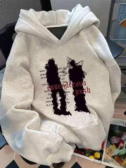 Punk Abstract Figure Print Cotton Hoodie GRAY / M(40-50KG) hoodies-241228