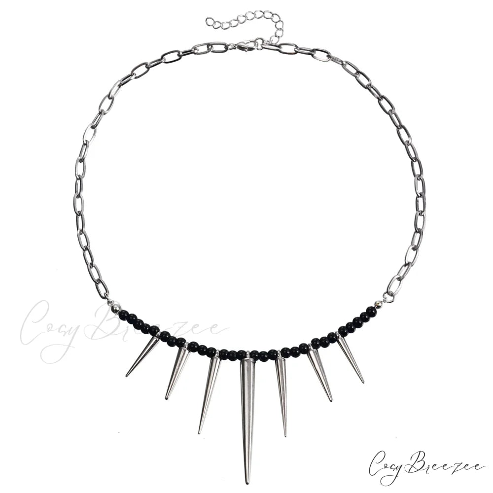 Punk Chain Black Pearl Studded Necklace WHITE