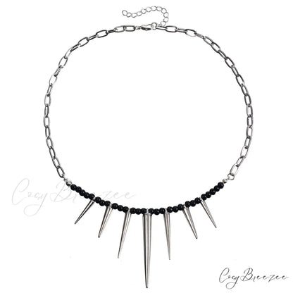 Punk Chain Black Pearl Studded Necklace WHITE