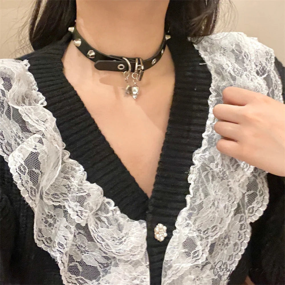 Punk Gothic Dark Skull Pendant Y2K Hot Girl Choker Necklace BLACK