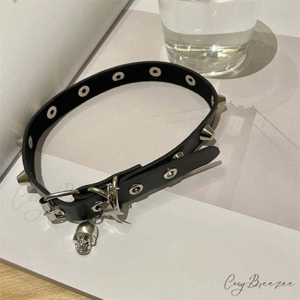 Punk Gothic Dark Skull Pendant Y2K Hot Girl Choker Necklace BLACK