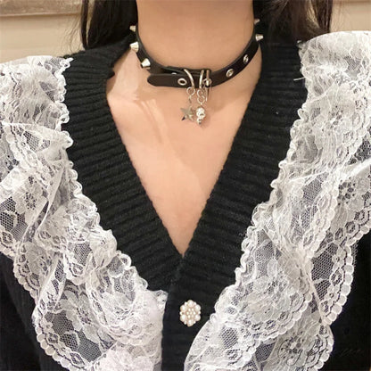 Punk Gothic Dark Skull Pendant Y2K Hot Girl Choker Necklace BLACK