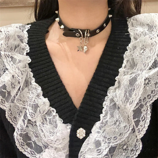 Punk Gothic Dark Skull Pendant Y2K Hot Girl Choker Necklace BLACK