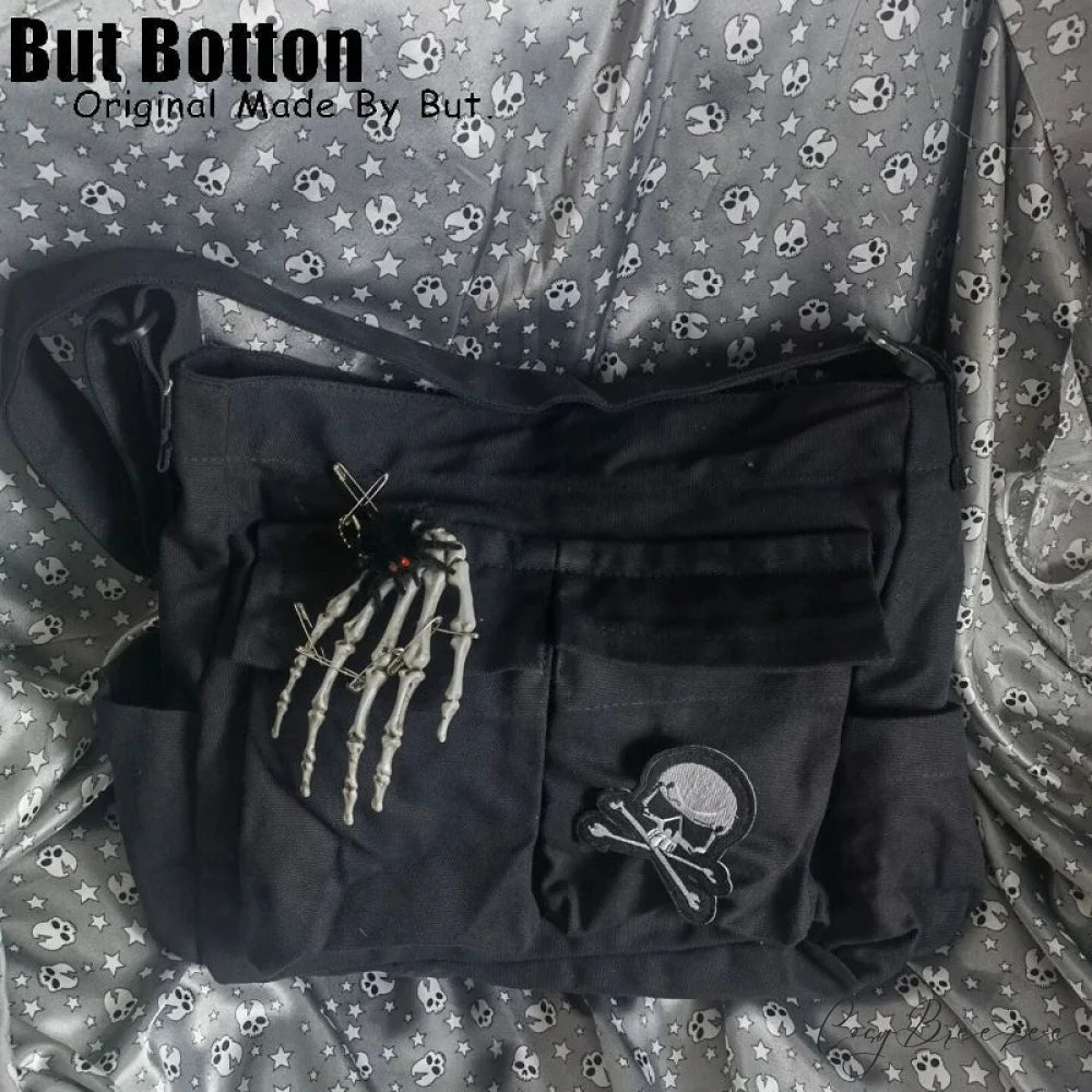 Punk Gothic Large Capacity Trendy Personalized Canvas Shoulder Bag BLACK 1 / one size