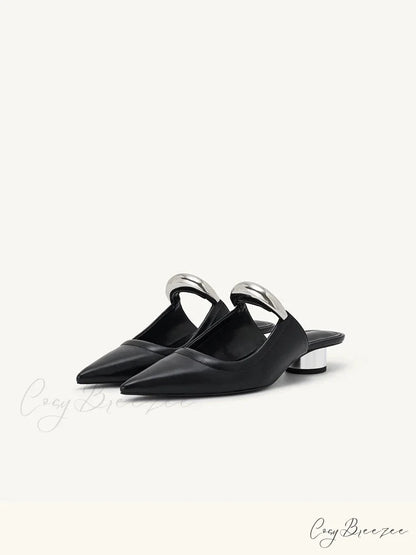 Punk Gothic Metal Buckle Low Heels Pointed Thick Heeled Platform Low Heel Pump Black / 35