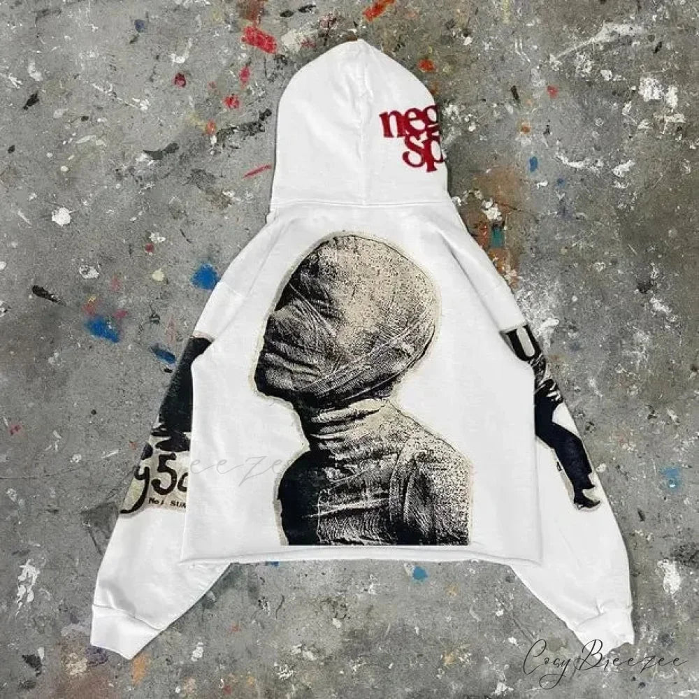 Punk Mummy Print Oversized Hoodie white 1 / S hoodies-241228