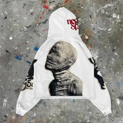 Punk Mummy Print Oversized Hoodie white 1 / S hoodies-241228