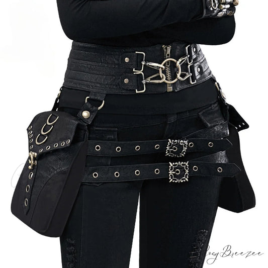 Punk Rivet Skull Retro Rock Gothic Hip Hop Rivet Leg Thigh Waist Bag Black